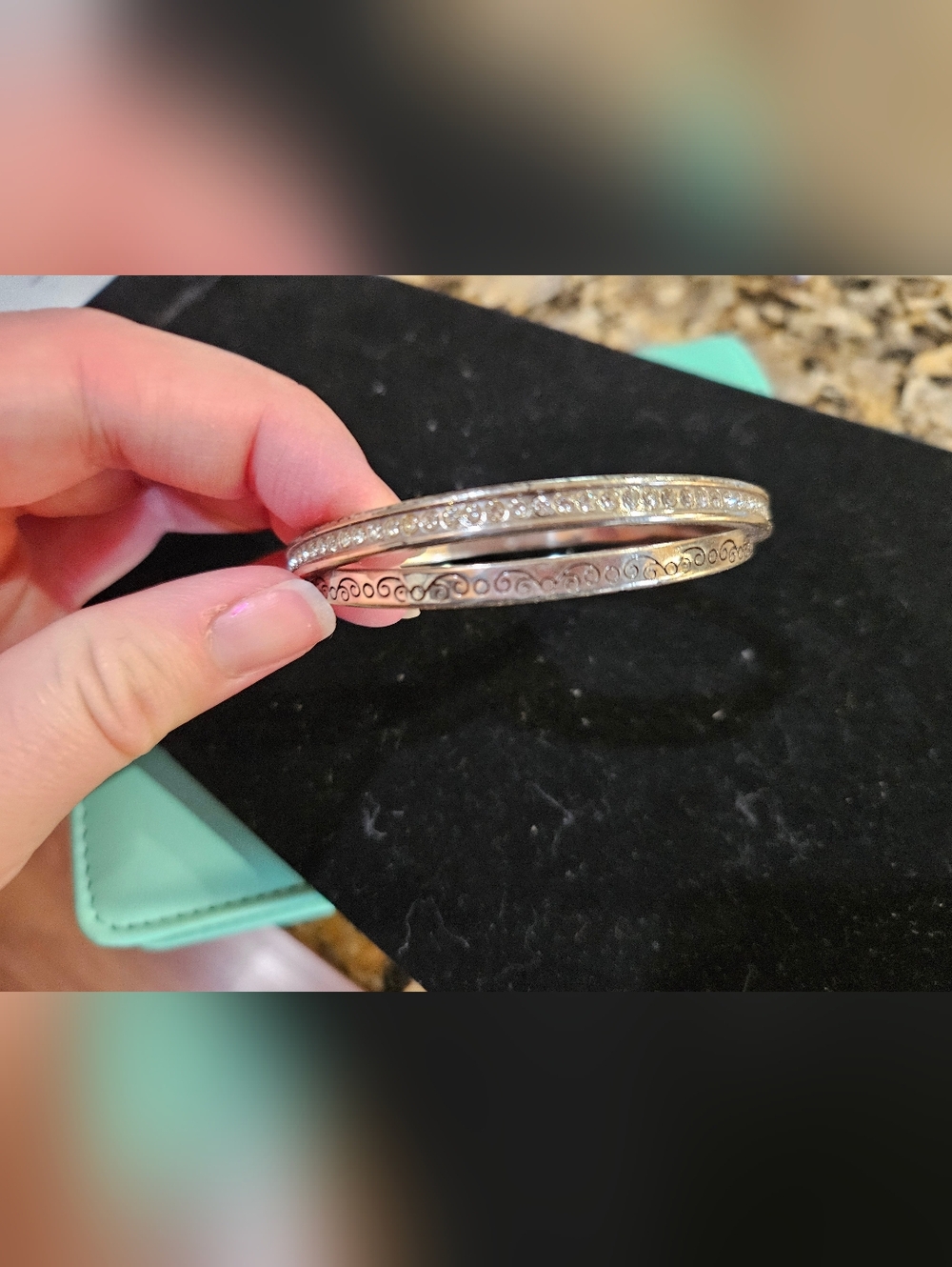 Brighton Silver Crystal & Engraved Double Bangle Bracelet